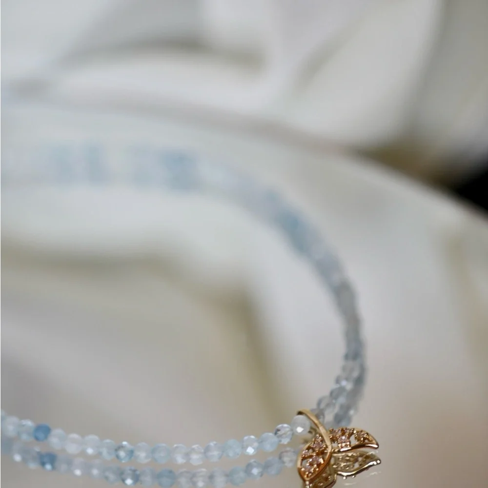 4mm Blue Aquamarine Faceted Round Beads Fishtail/Pisces Pendant Necklace… - Picture 4 of 5